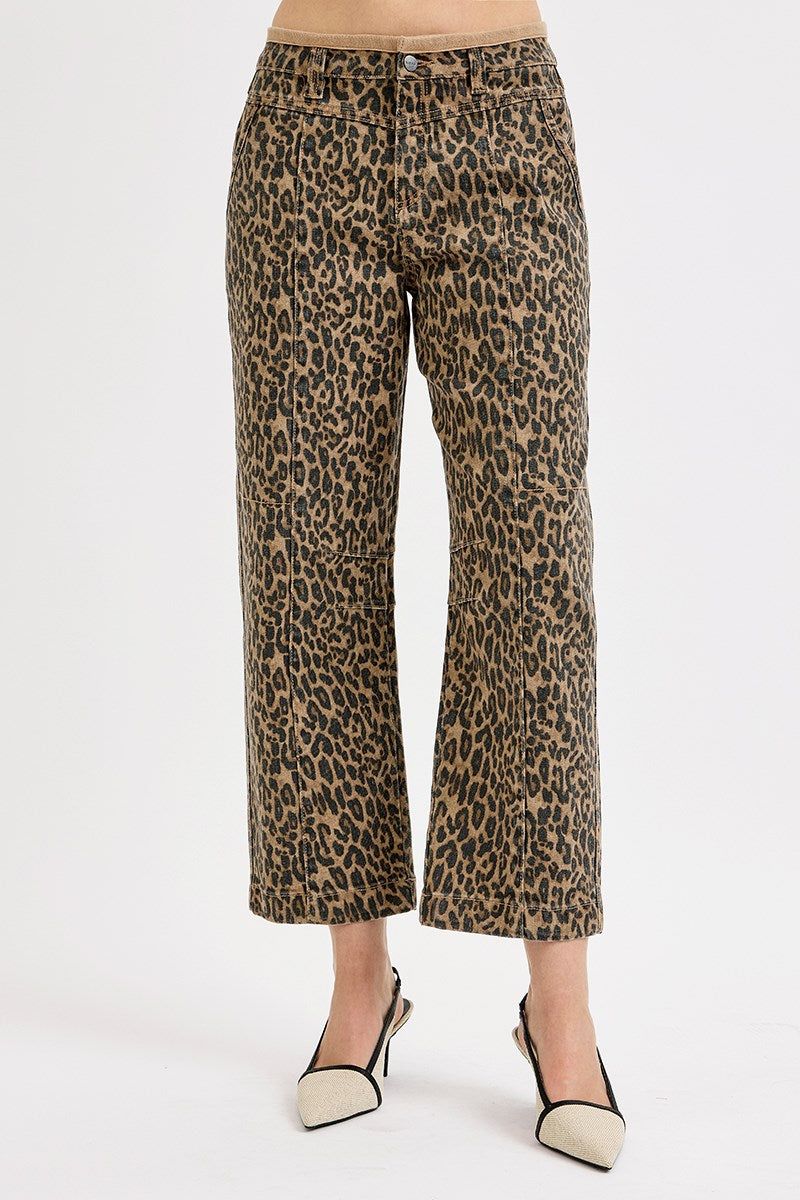 Risen Leopard Mid Rise Crop Pants