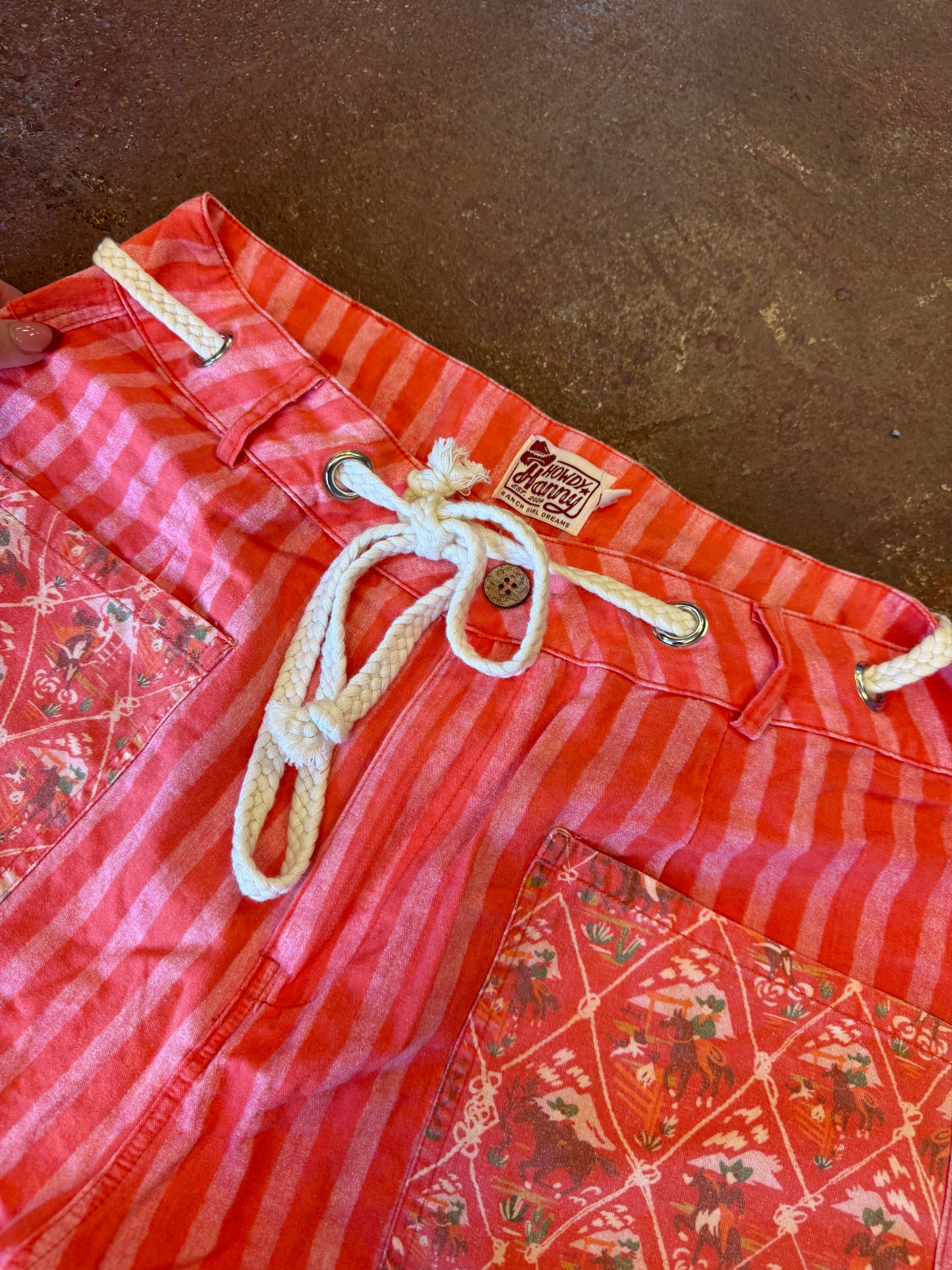 Cowboy Stripe Drawstring Barrel Pants