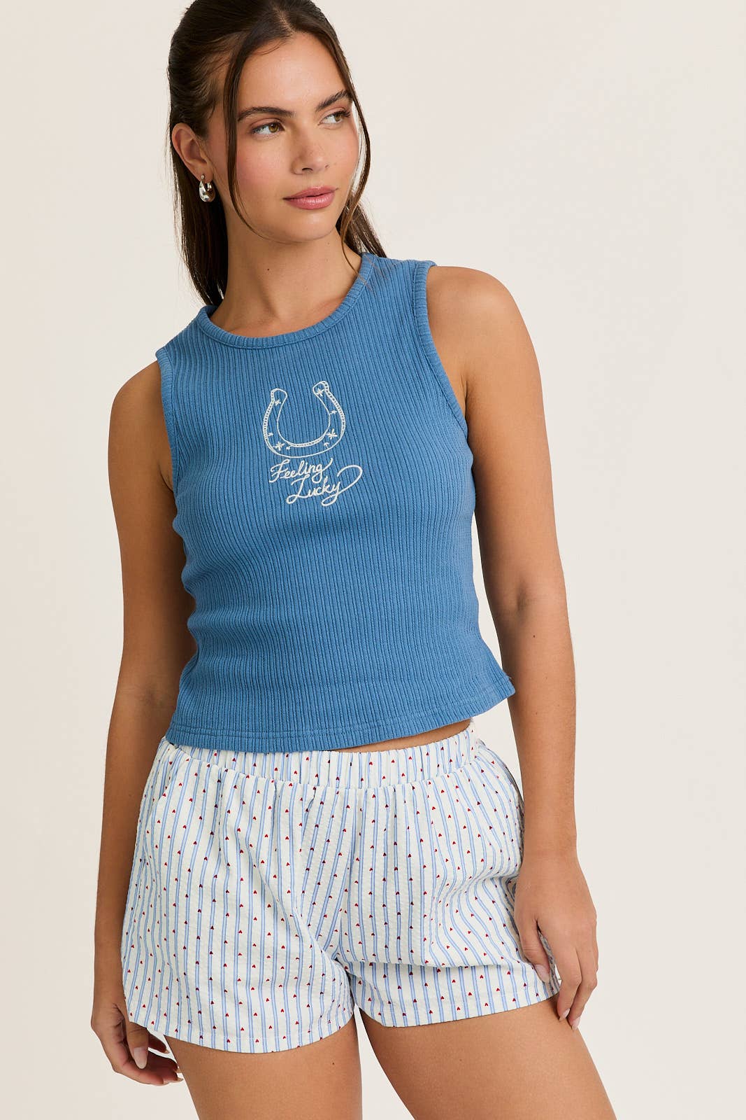 EMBROIDERY DETAIL RIB TANK TOP