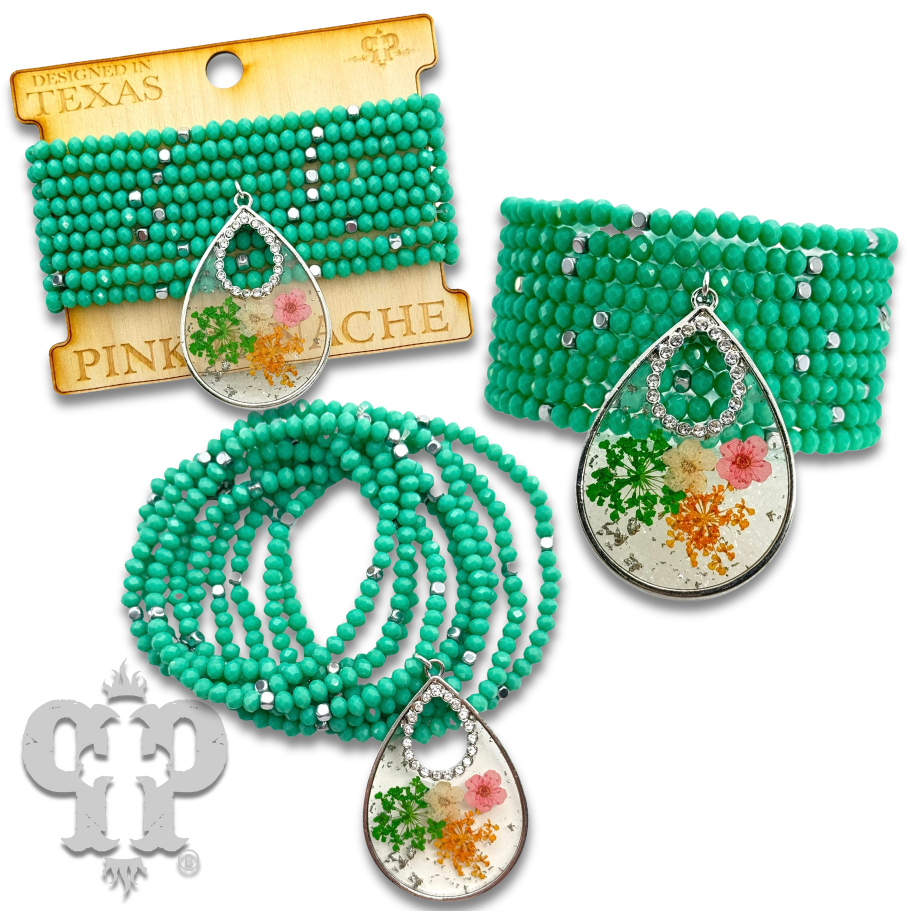 Pressed flower charm bracelet