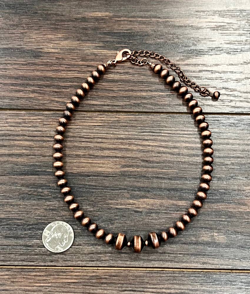 739634, Handmade 16" Rondelle Copper Navajo Bead Necklace