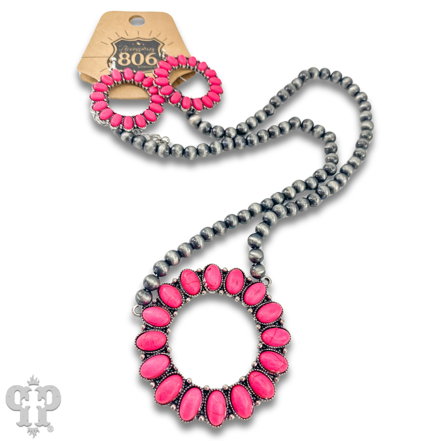 Stone open circle necklace set