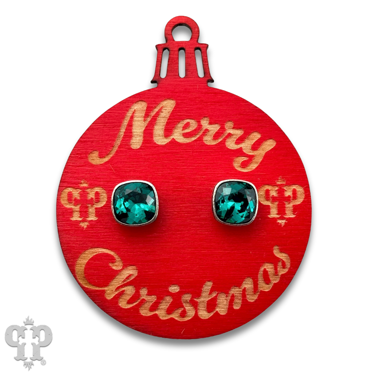 Christmas gift ornament with small Austrian crystal post earring