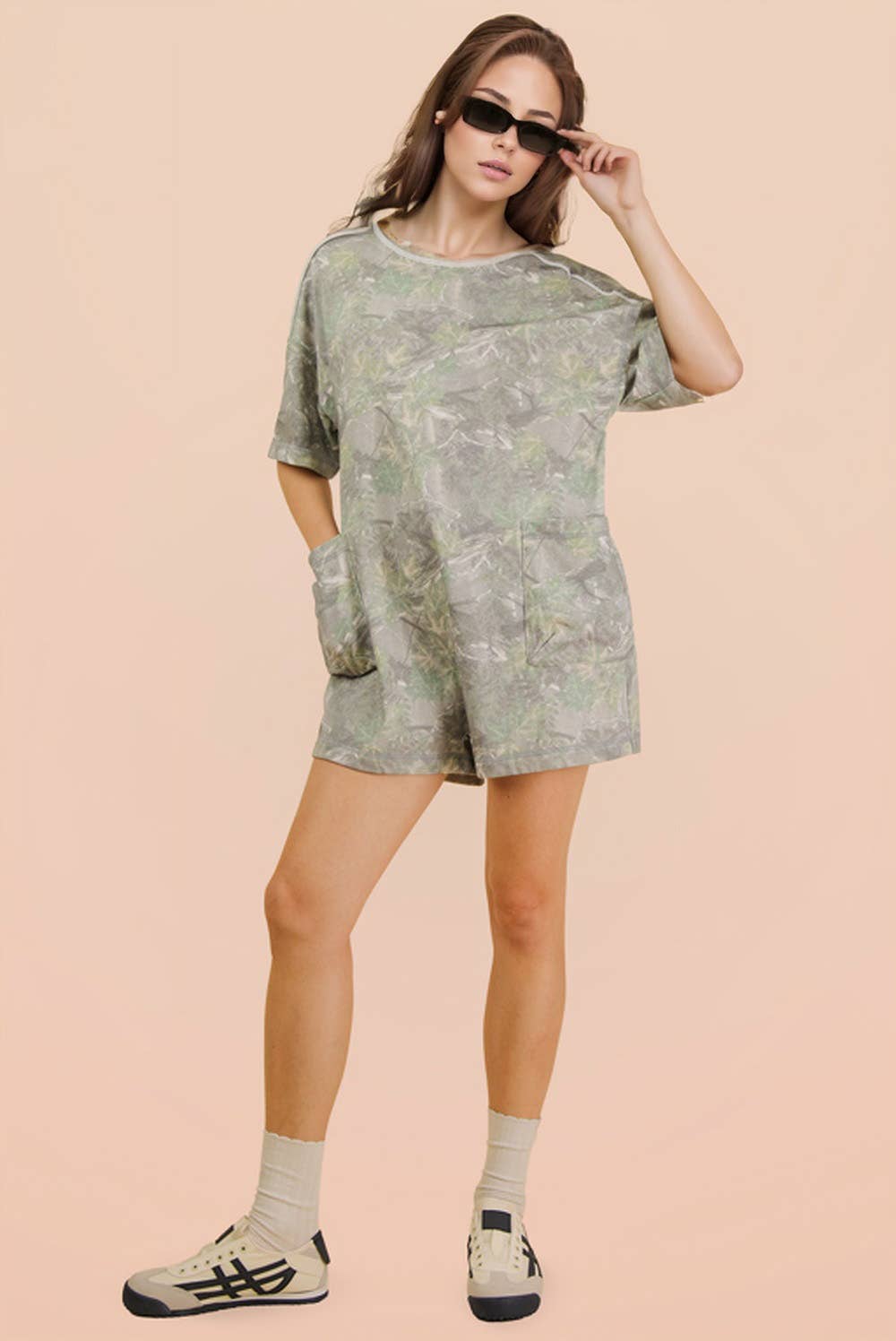 Camo Print Knit Casual Romper