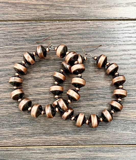 Bellville Handmade Copper Navajo Bead Hoop Earrings