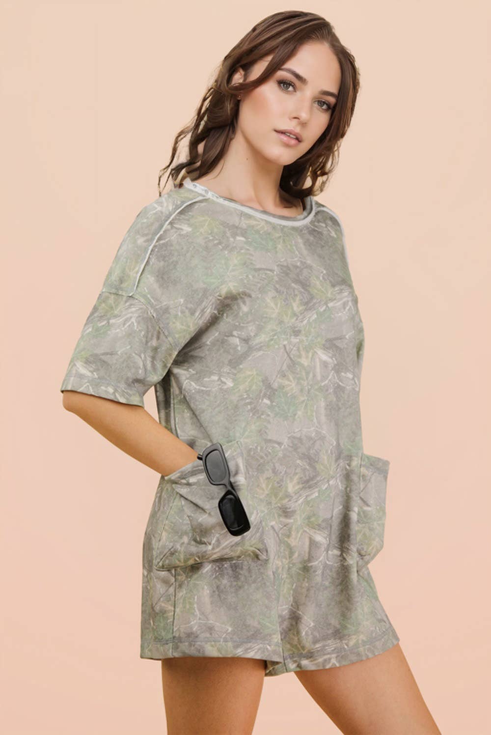Camo Print Knit Casual Romper