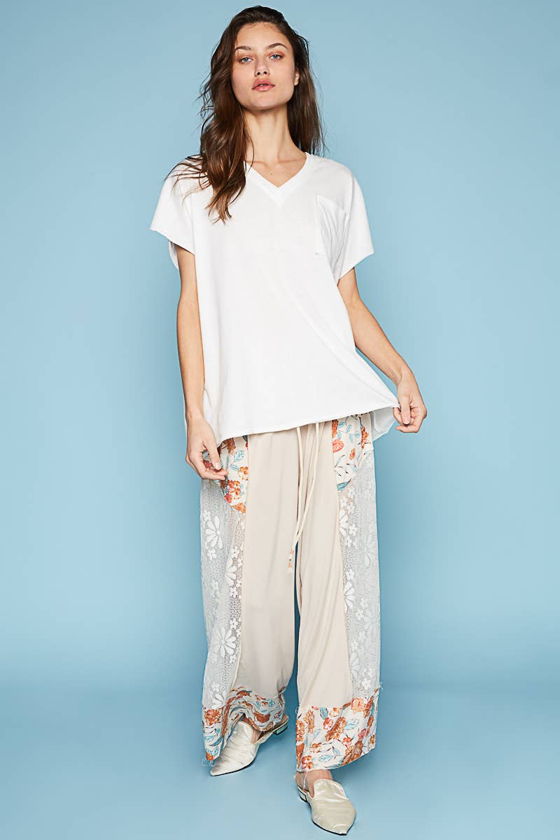 Oversized v-neck front pocket short sleeve solid top SALE