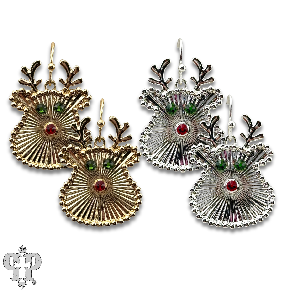 Reindeer face earring with Austrian crystals