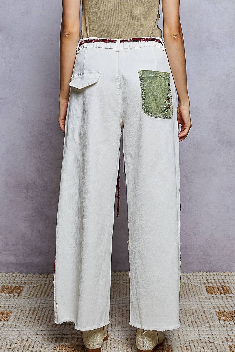 Christmas Woodland Patchwork Embroidered Wide Leg Pants