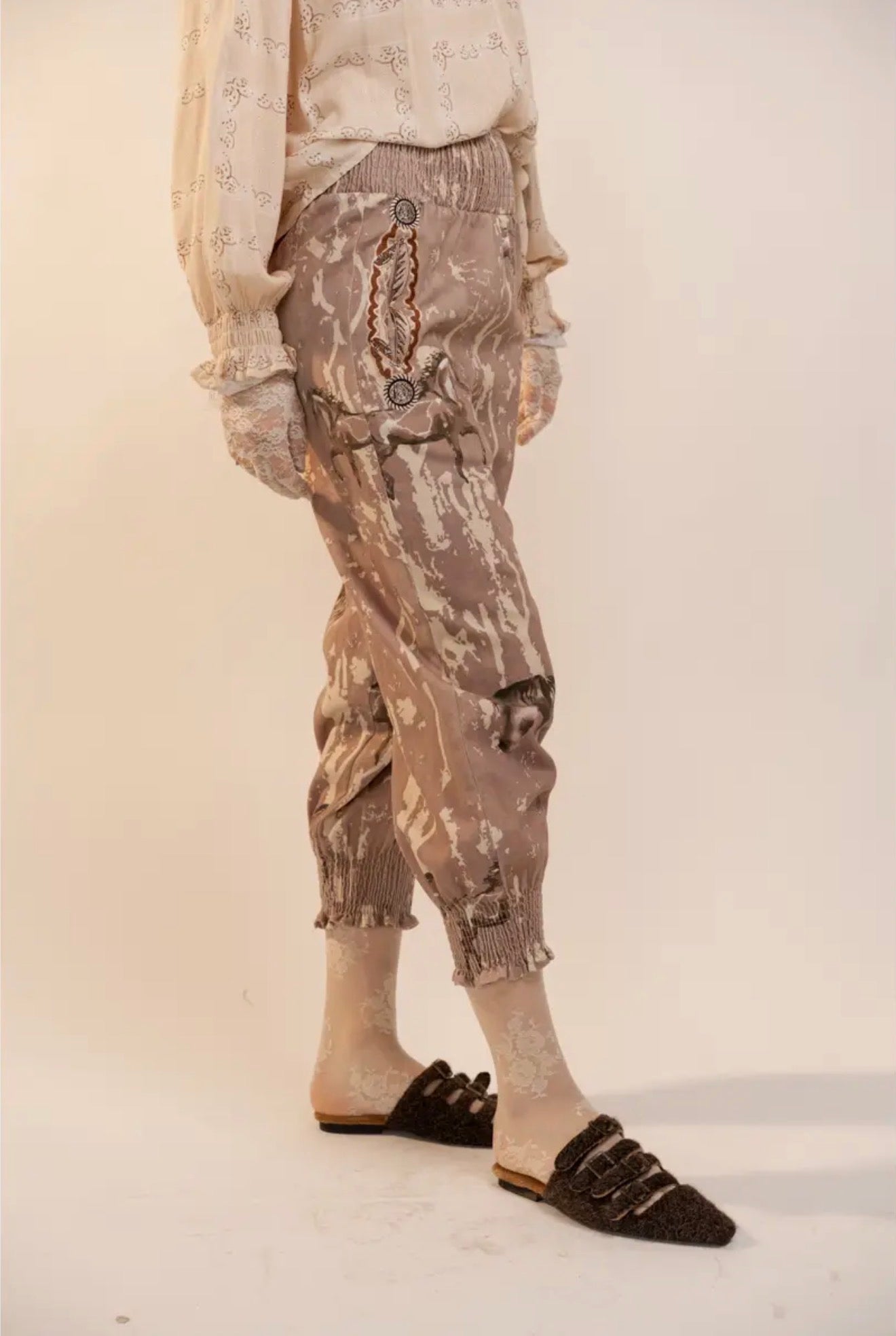 Horse Print Smocked Waist Trousers
