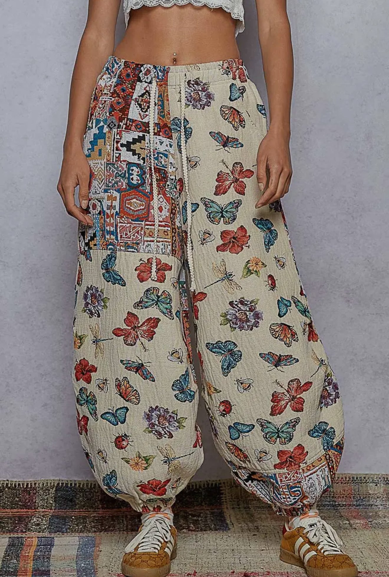 Butterfly Jacquard Contrast Color Pants