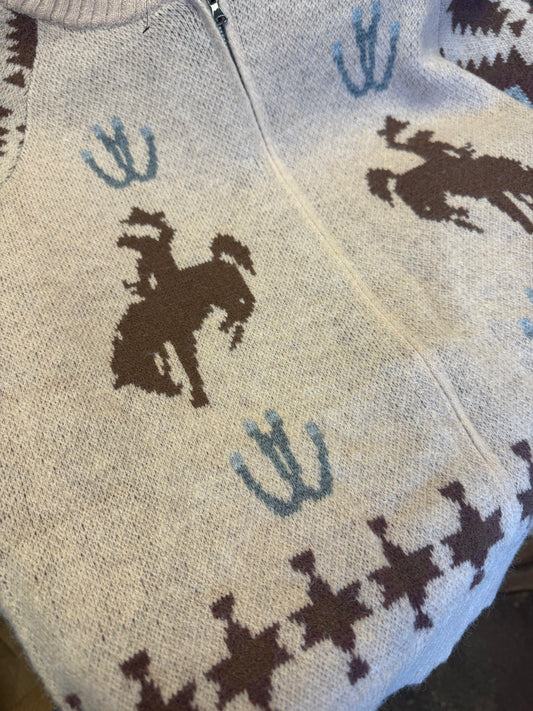 Kickin Bronco Zip Up Sweater