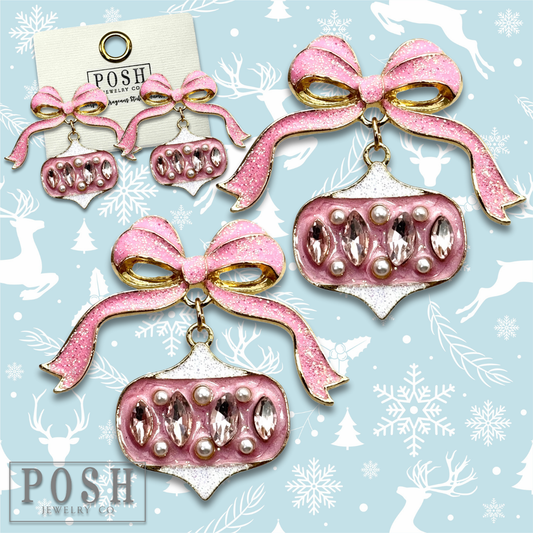 Pink Christmas ornament earring