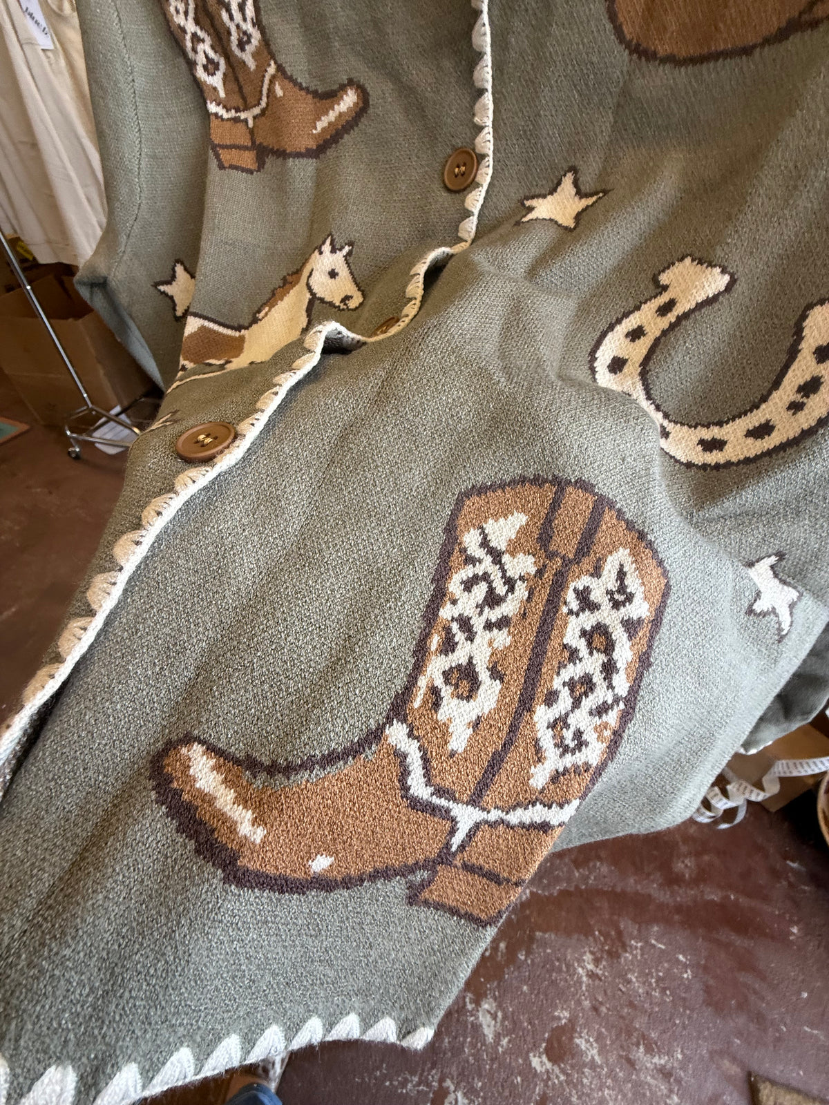 Western Horse & Cowboy
Sweater Cardigan - Sage
