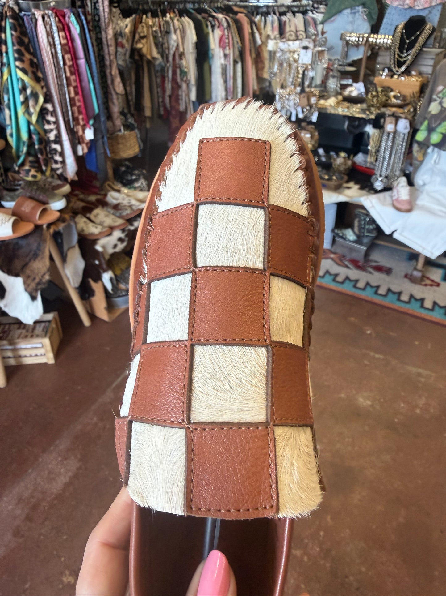 Hair On Hide Checkered Western Loafers / Moccasins