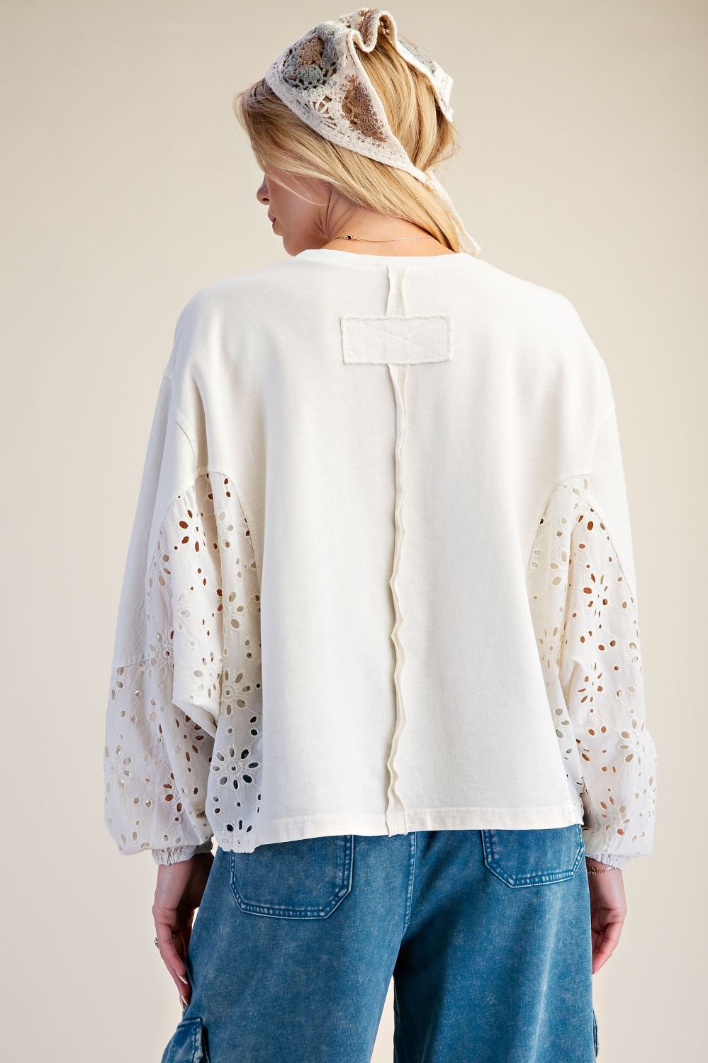 CROCHET PATCH DETAILING WASHED TERRY TOP