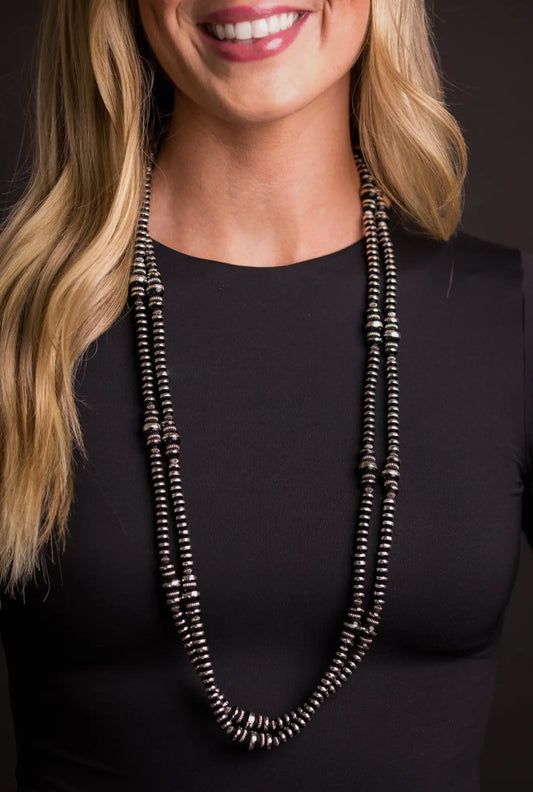 66" Black and Silver Rondell
Beaded Necklace