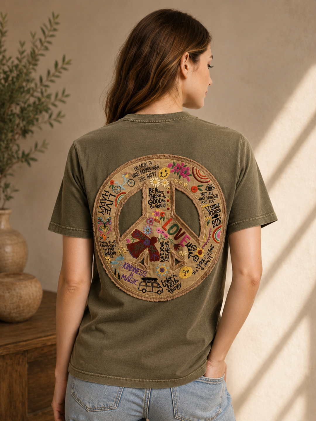 Peace Graphic Washed T-Shirt for Women