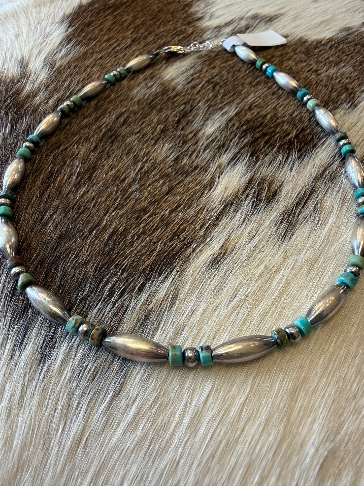 Blue-Green Turquoise Heishi & Sterling Silver Torpedo Choker