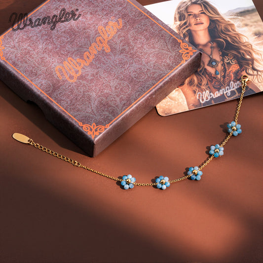 Wrangler 14k Gold
Western Natural Stone Daisy Chain
Bracelet -Turquoise