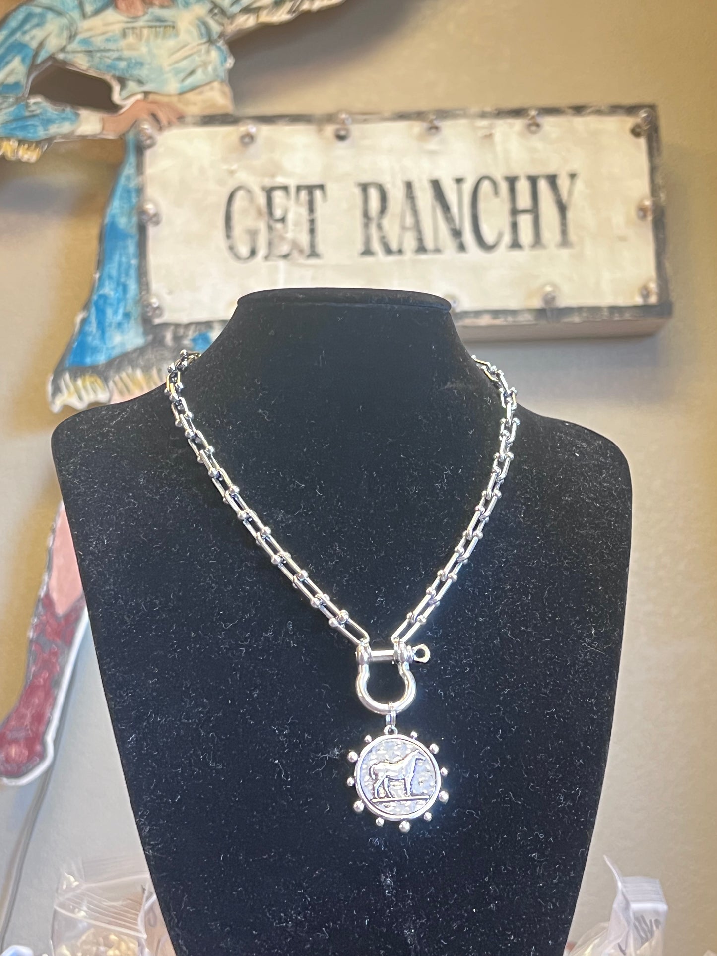 Horse Coin Pendant - Anchor Chain