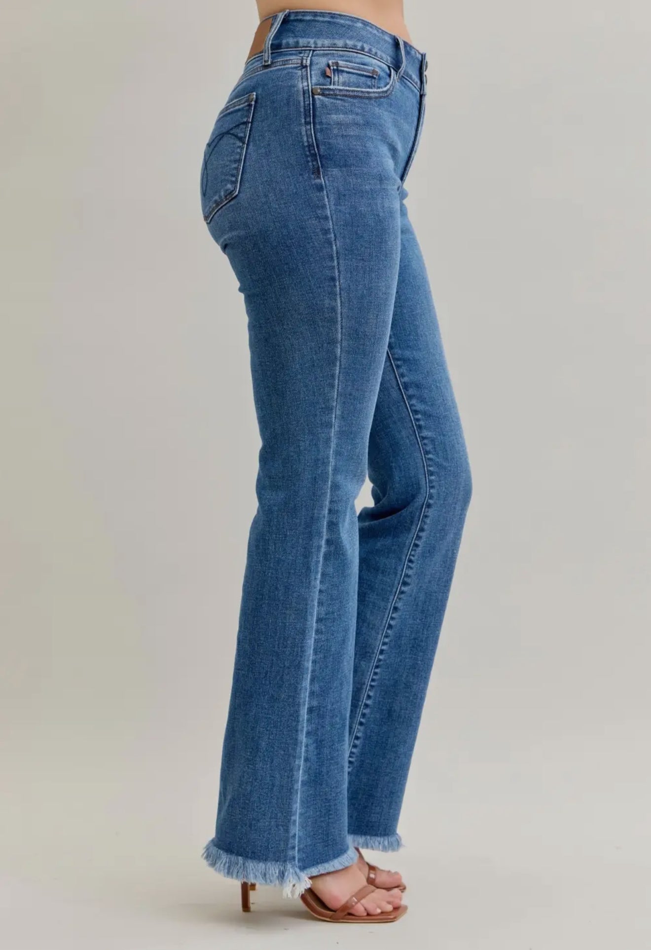 Judy Blue High Waisted Bootcut Double Button Wb & Fray Hem