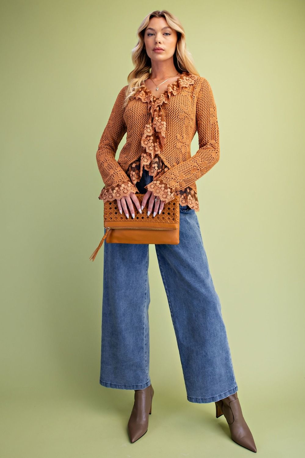 LACE RUFFLE KNITTED CARDIGAN
