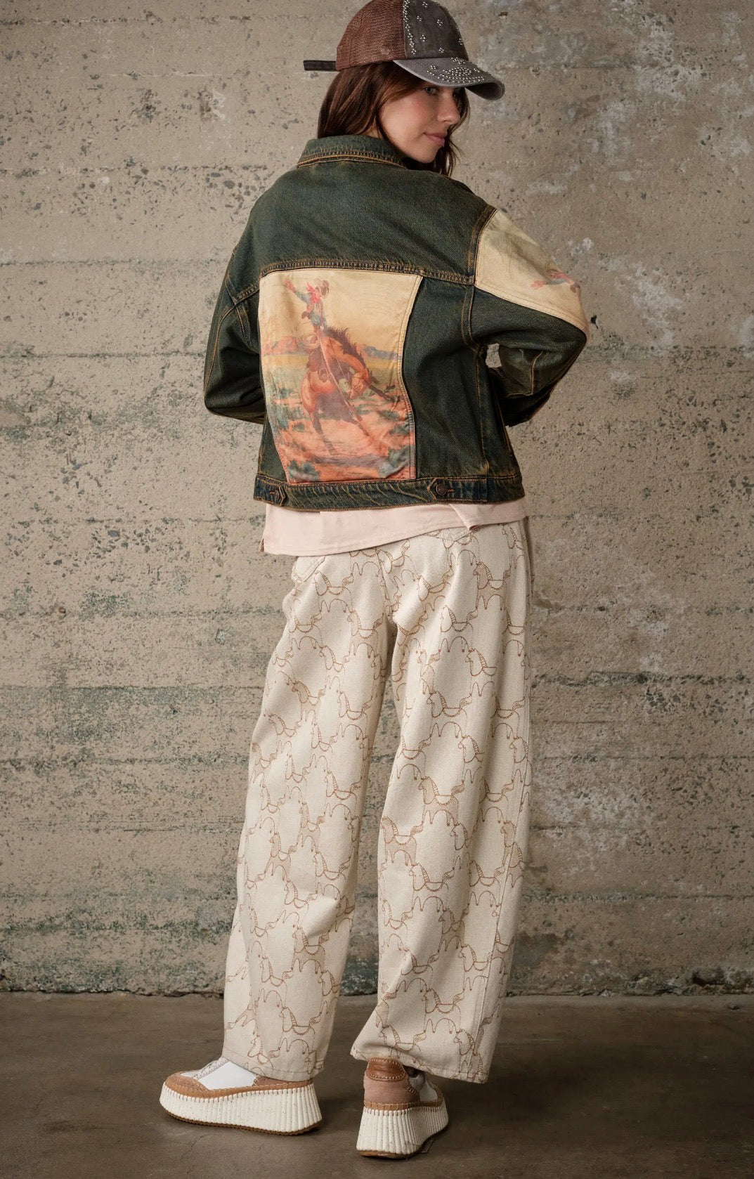 Western Print Mix Denim Jacket