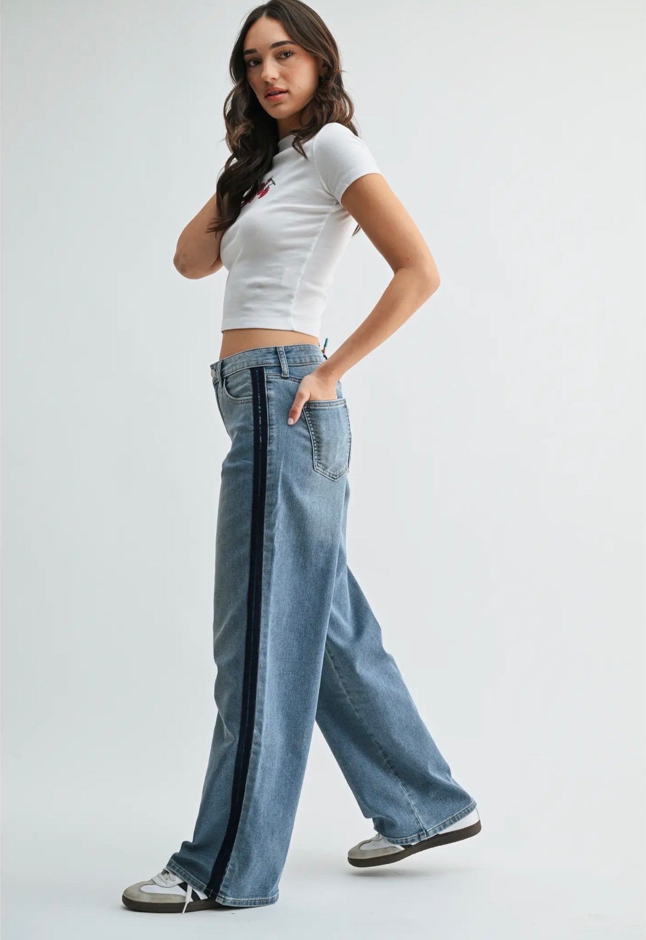 Mid Rise Sleek Tuxedo Sweat Pants -
Medium Denim