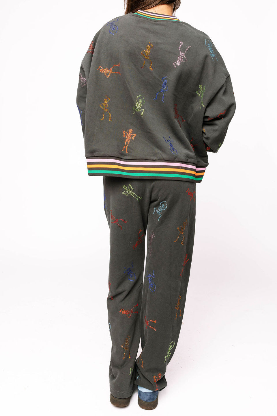 Queen Of Sparkles Charcoal Multi Skeleton Striped
Trim Sweatshirt OR Sweatpant