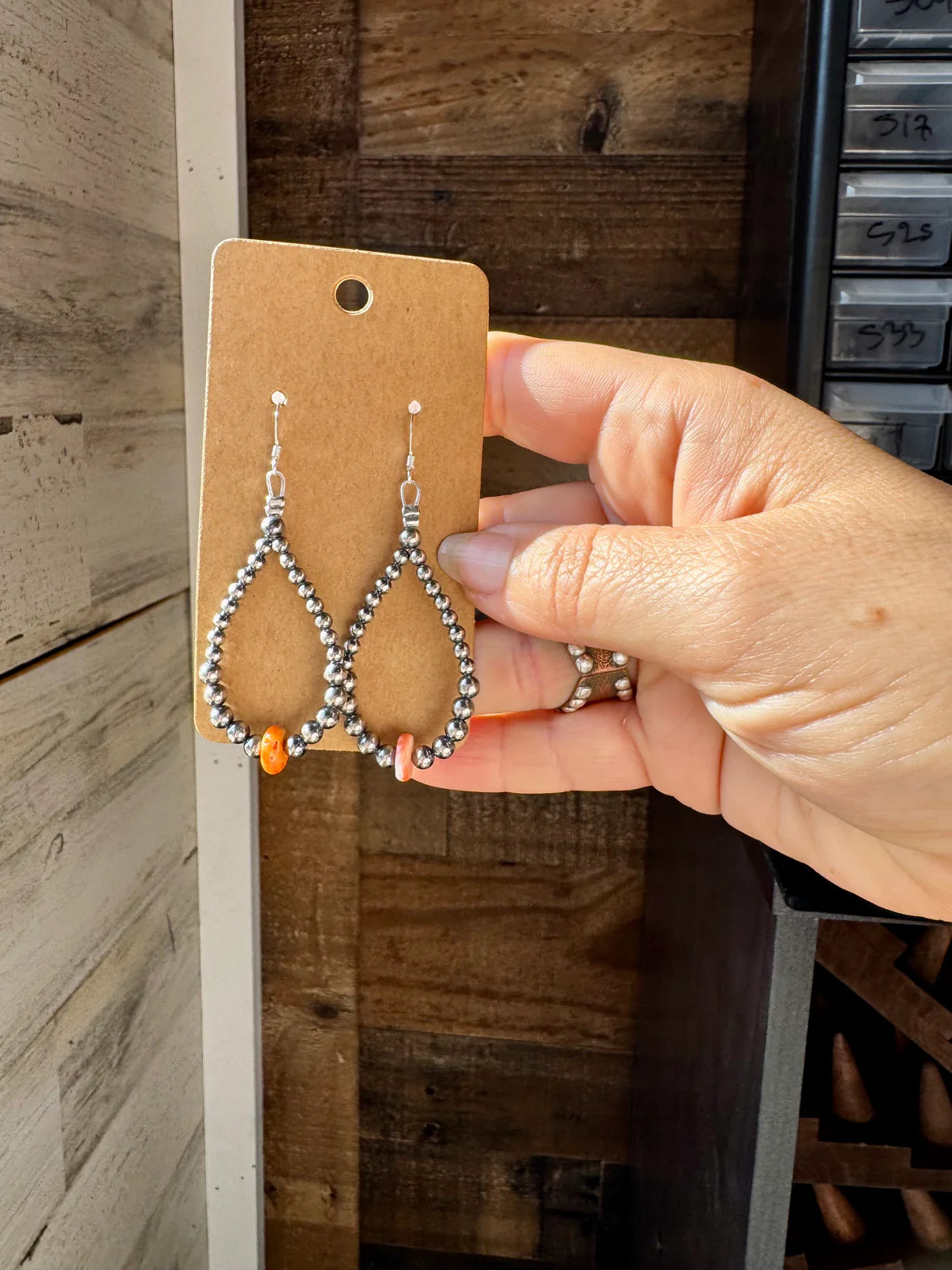 Teardrop Earrings - Sterling Silver with Spiny Oyster Center