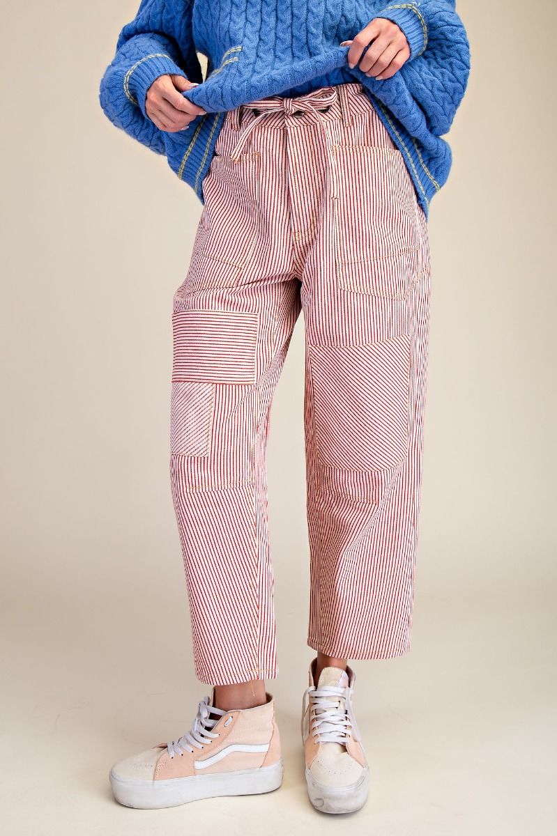STRIPED WASHED TWILL PANTS