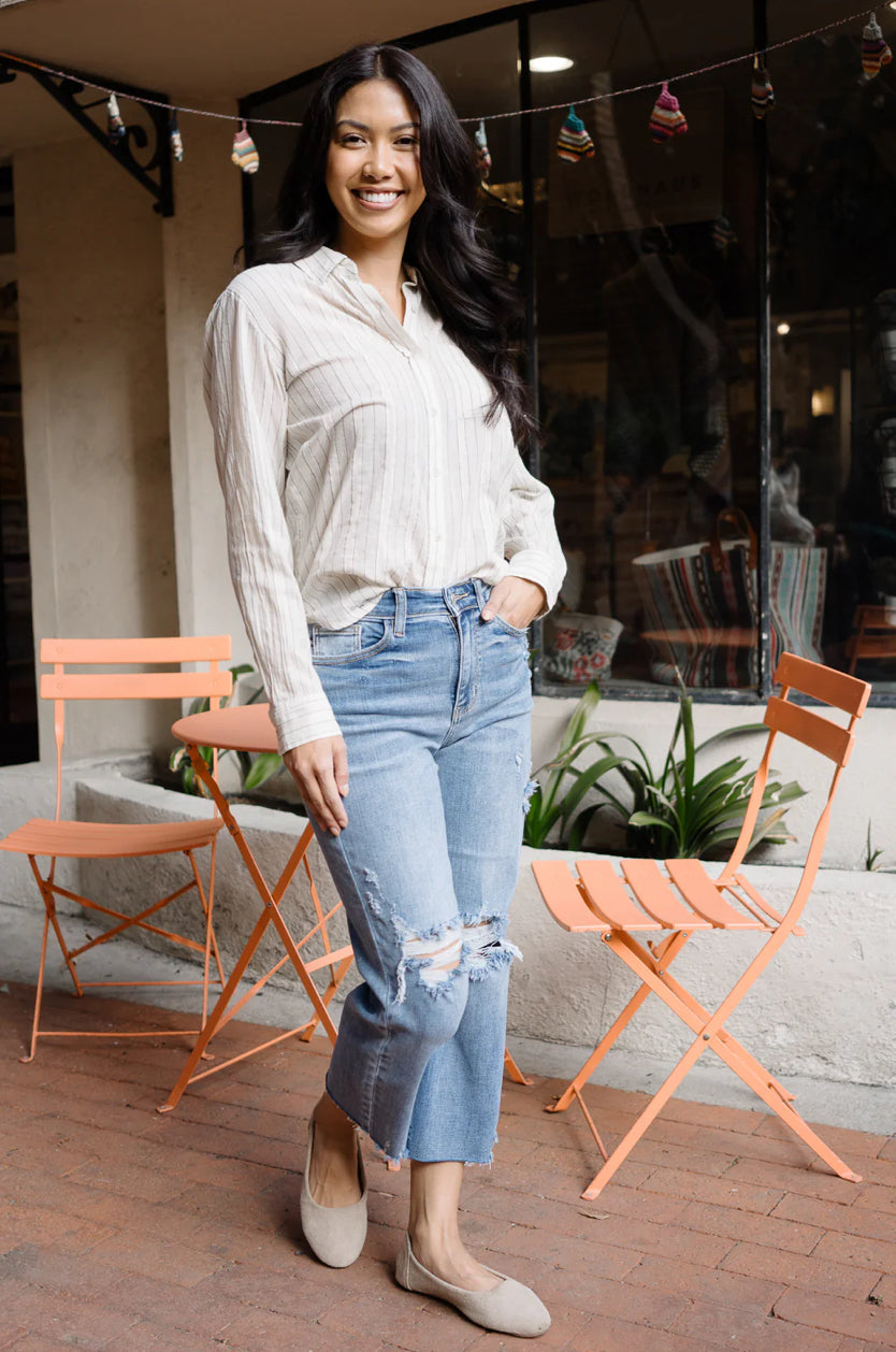 Celeste High Rise With Distressed Crop Wide Leg