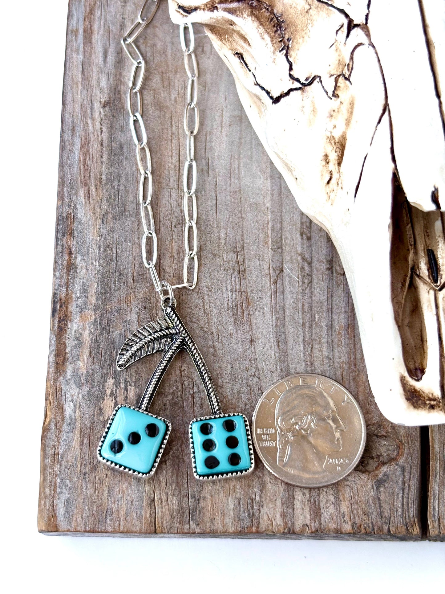 Western Style Cherry Dice Pendant Necklace