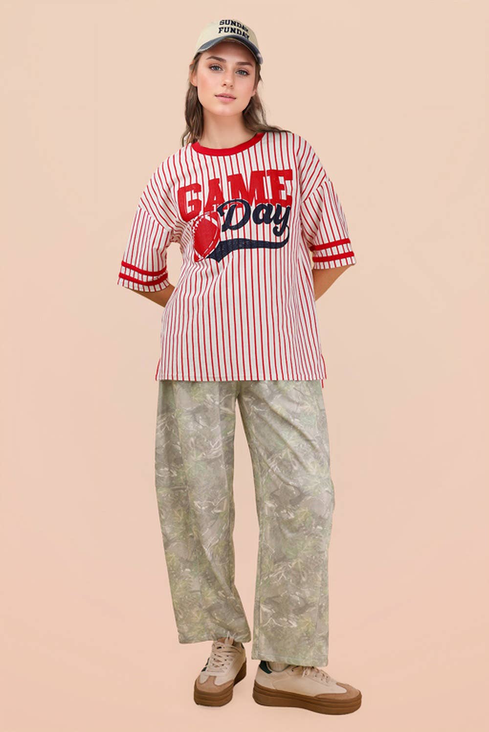 Camo Print Casual Knit Barrel Pants