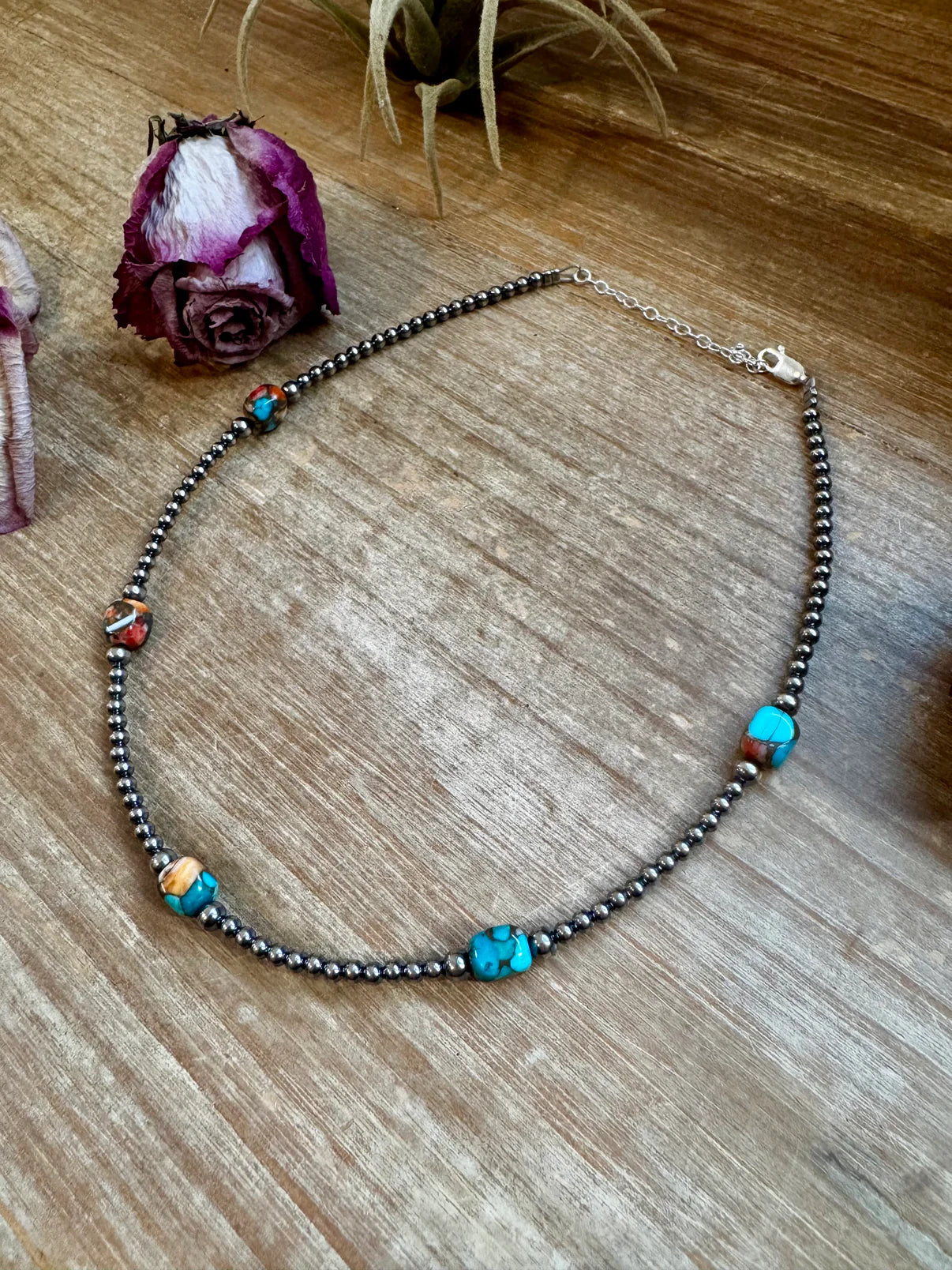 Mixed Turquoise & Spiny Oyster Necklace - 3mm Sterling Silver
Pearls
