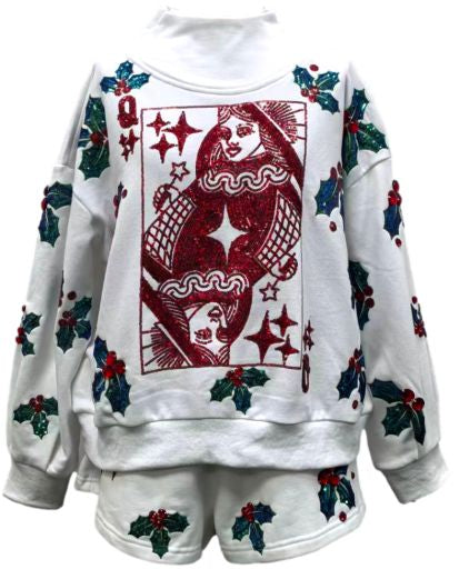Queen Of Sparkles White Holly Card Logo Mockneck Sweatshirt