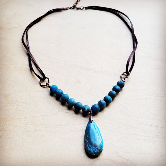 **Ocean Agate Collar Necklace w/ Genuine Leather Accent 260e