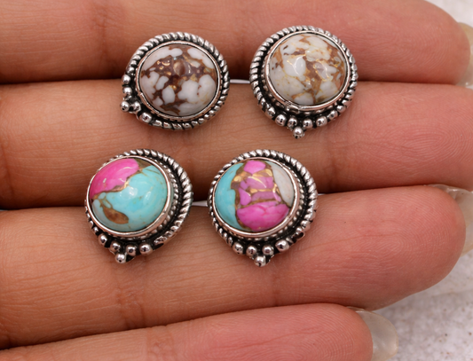 Sterling Silver Ball & Rope Detail Stud Earrings