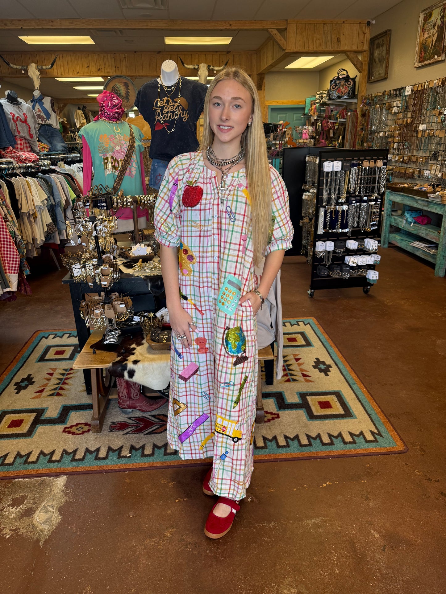 Queen Of Sparkles Rainbow Plaid Teacher Icon Dress