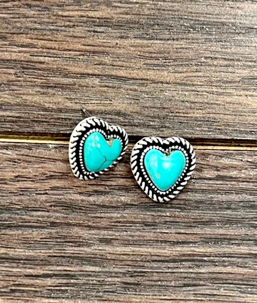 723851, Heart Turquoise Stud Earrings