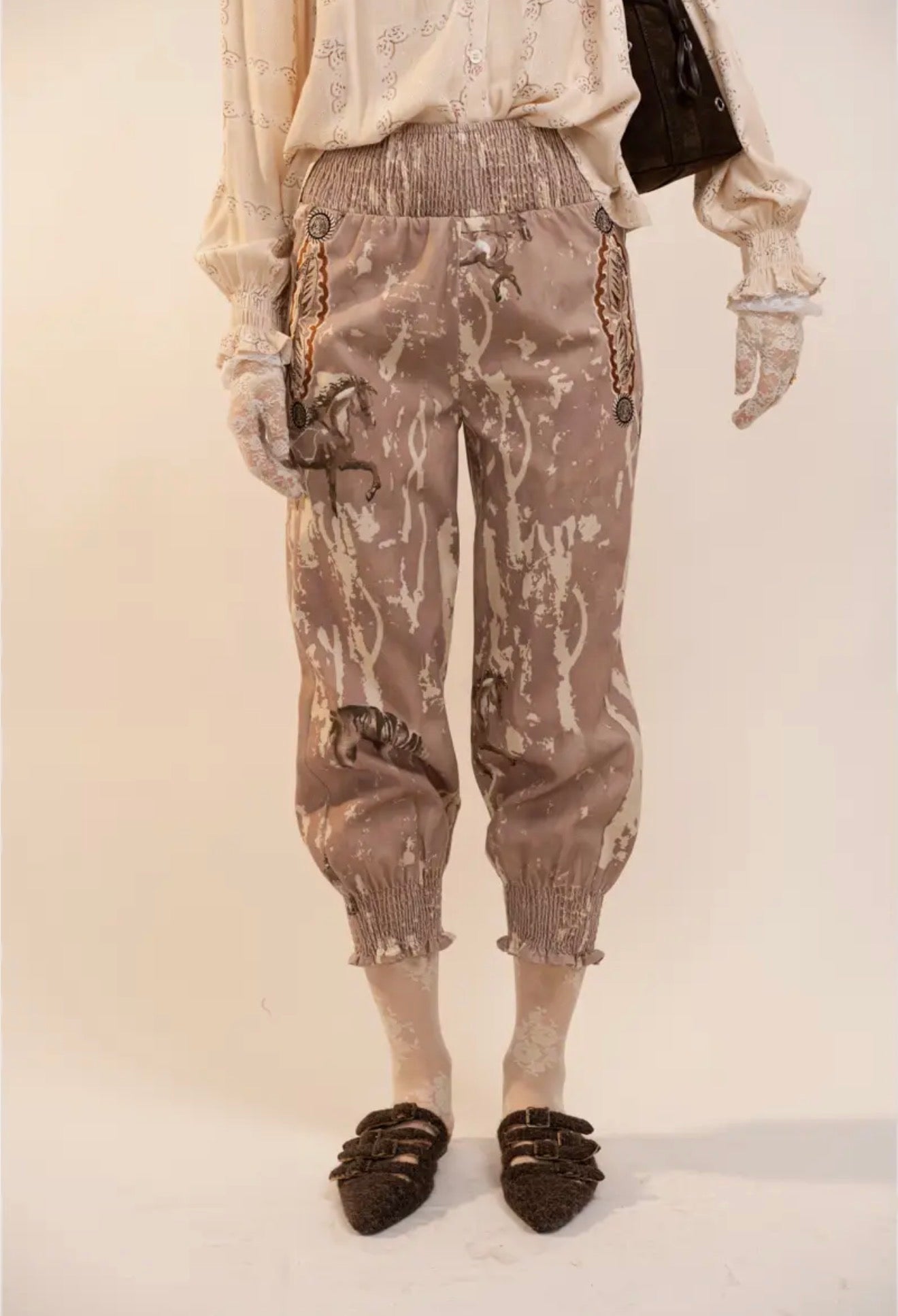 Horse Print Smocked Waist Trousers