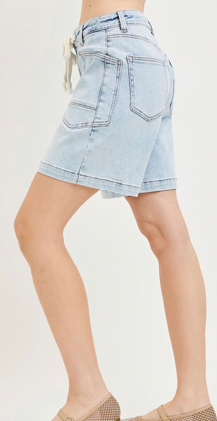 Slouchy Jorts With Waistband Drawstring And Eyelet Details