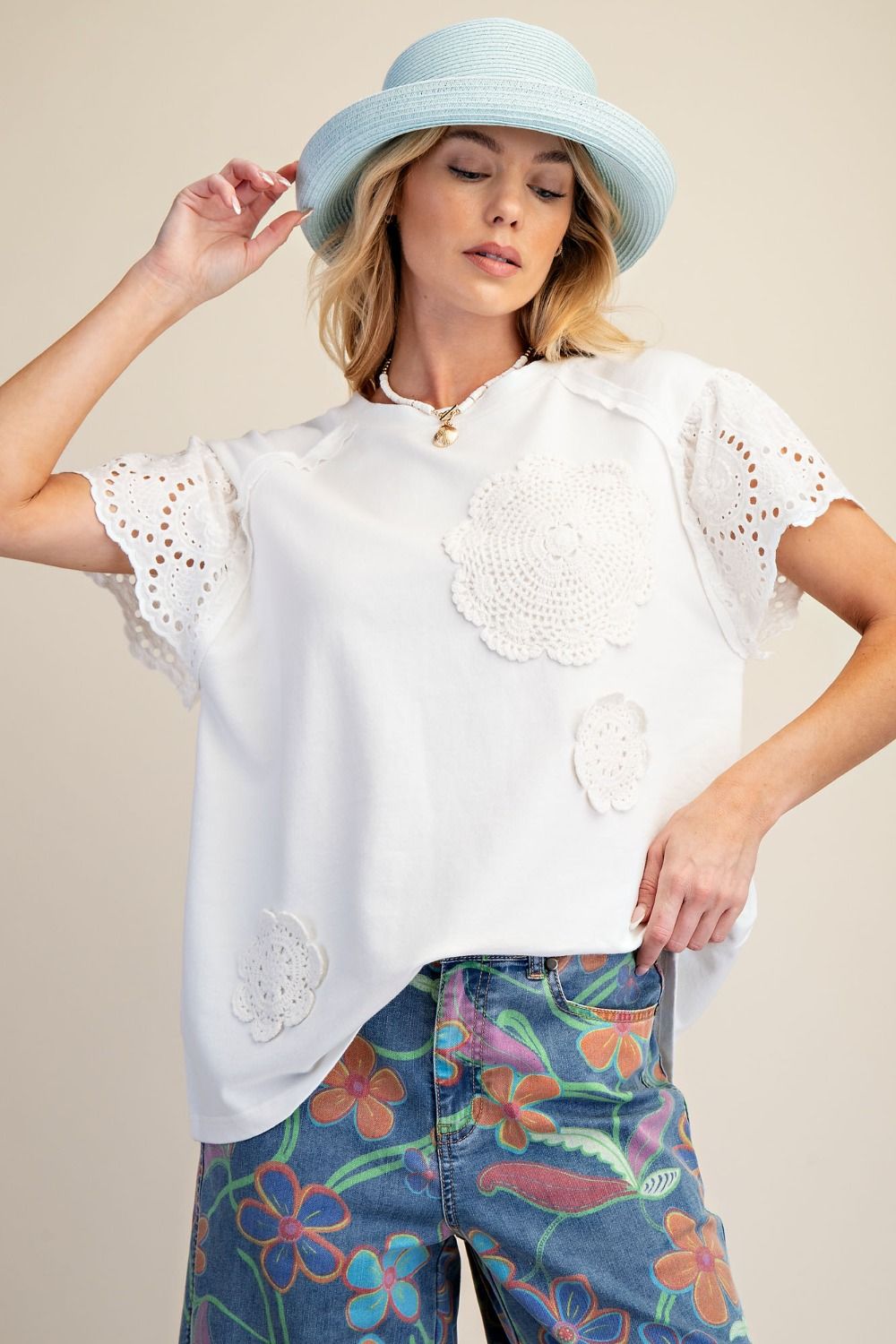 CROCHET PATCH FRONT WASHED TERRY TOP