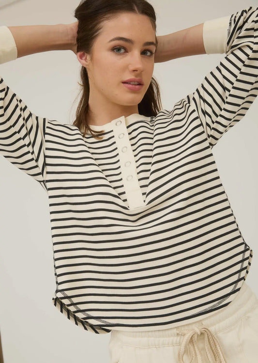 Stripe Henley Snap Button Long Sleeve
Knit Top