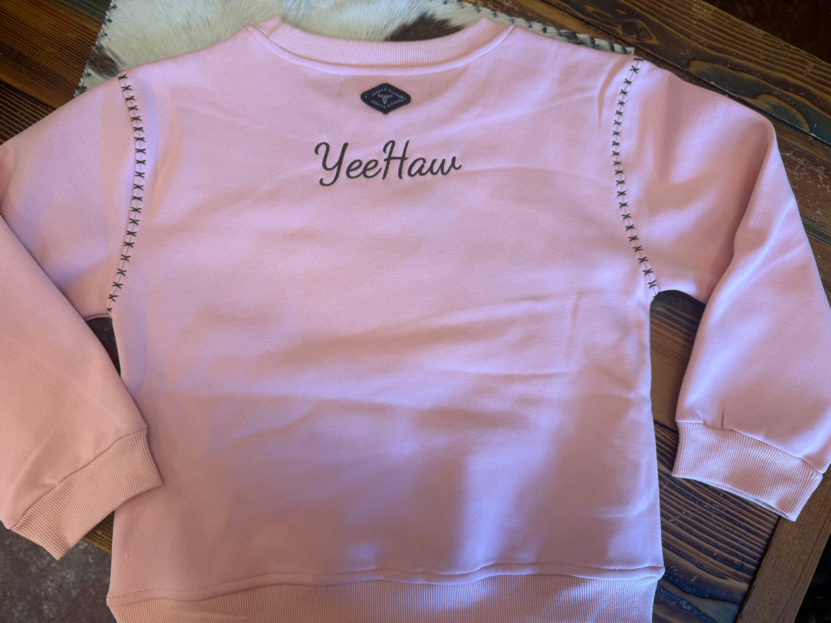 GIRLS PINK WESTERN EMBROIDERY
PULLOVER SWEATER