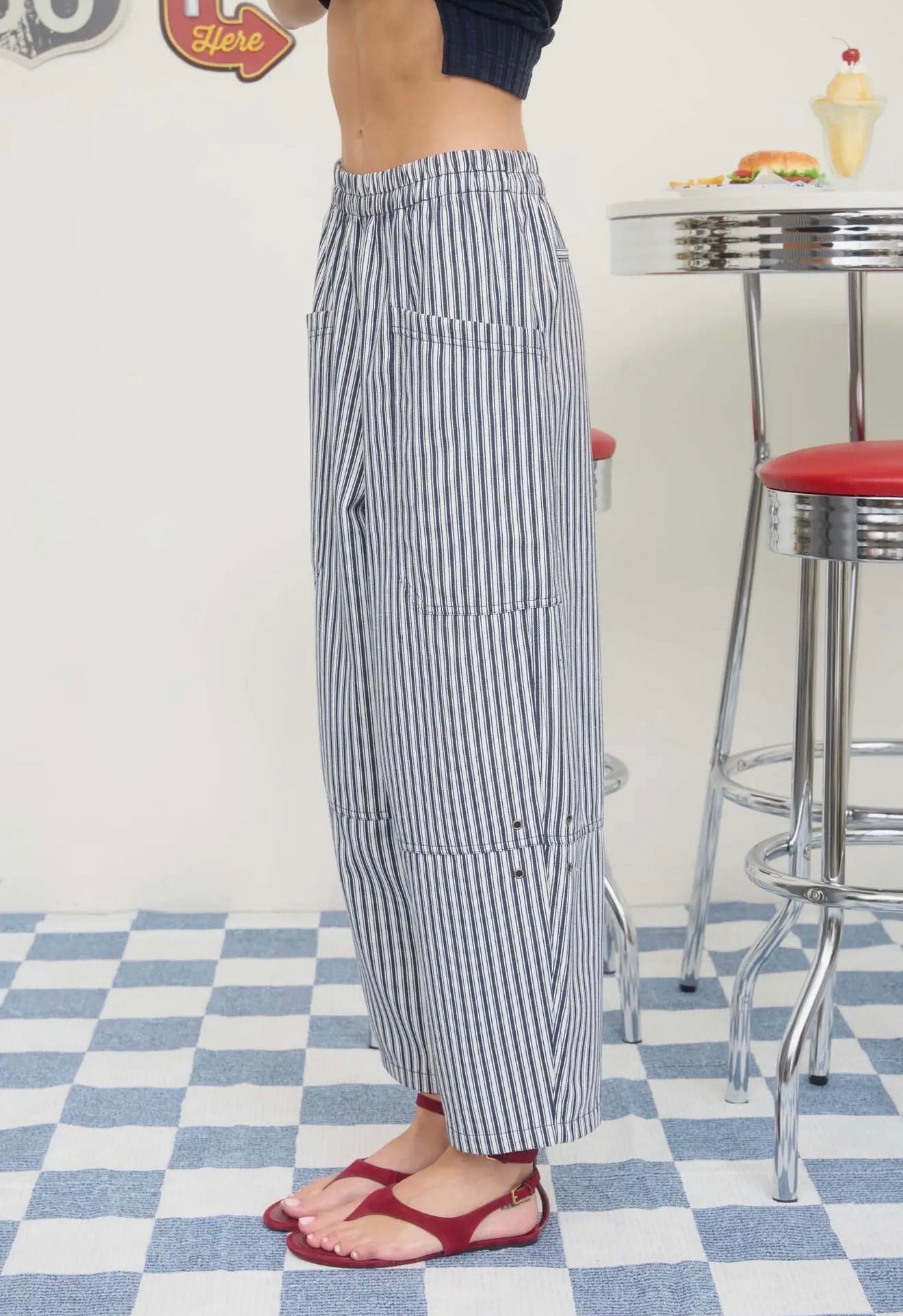 Stripe Pocket Detail Wide Leg Pants