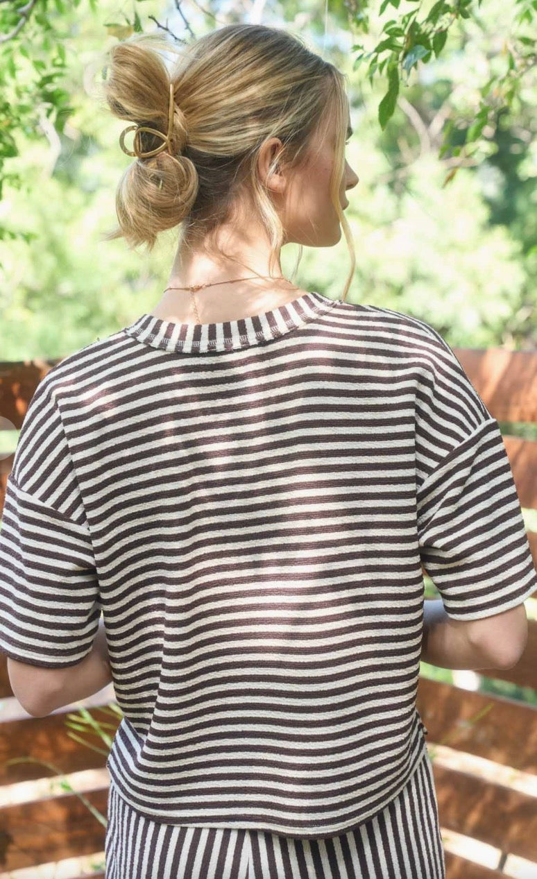 Brown Striped Short Sleeve Shirt