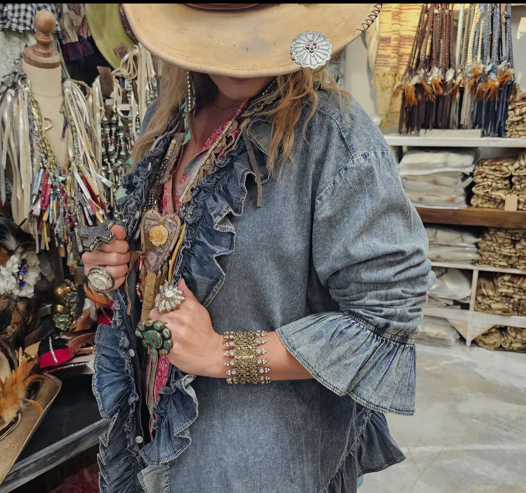 Denim Ruffle One Size Shirt/Jacket