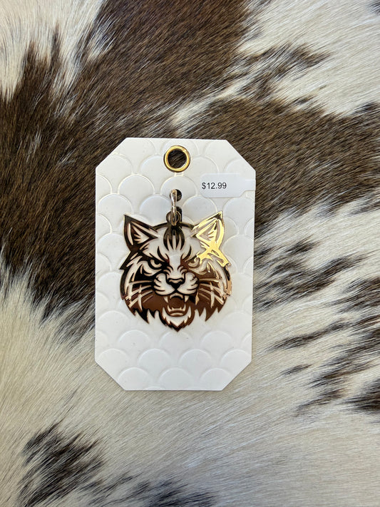 Gold Metal Large 2" Wildcat Charm, Add To Any Necklace, Purse, Keychain